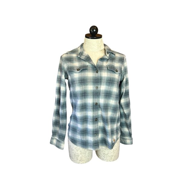 Carhartt Tops - Carhartt Womens Shirt Button Front Flannel Pockets Long Sleeve Blue Plaid S